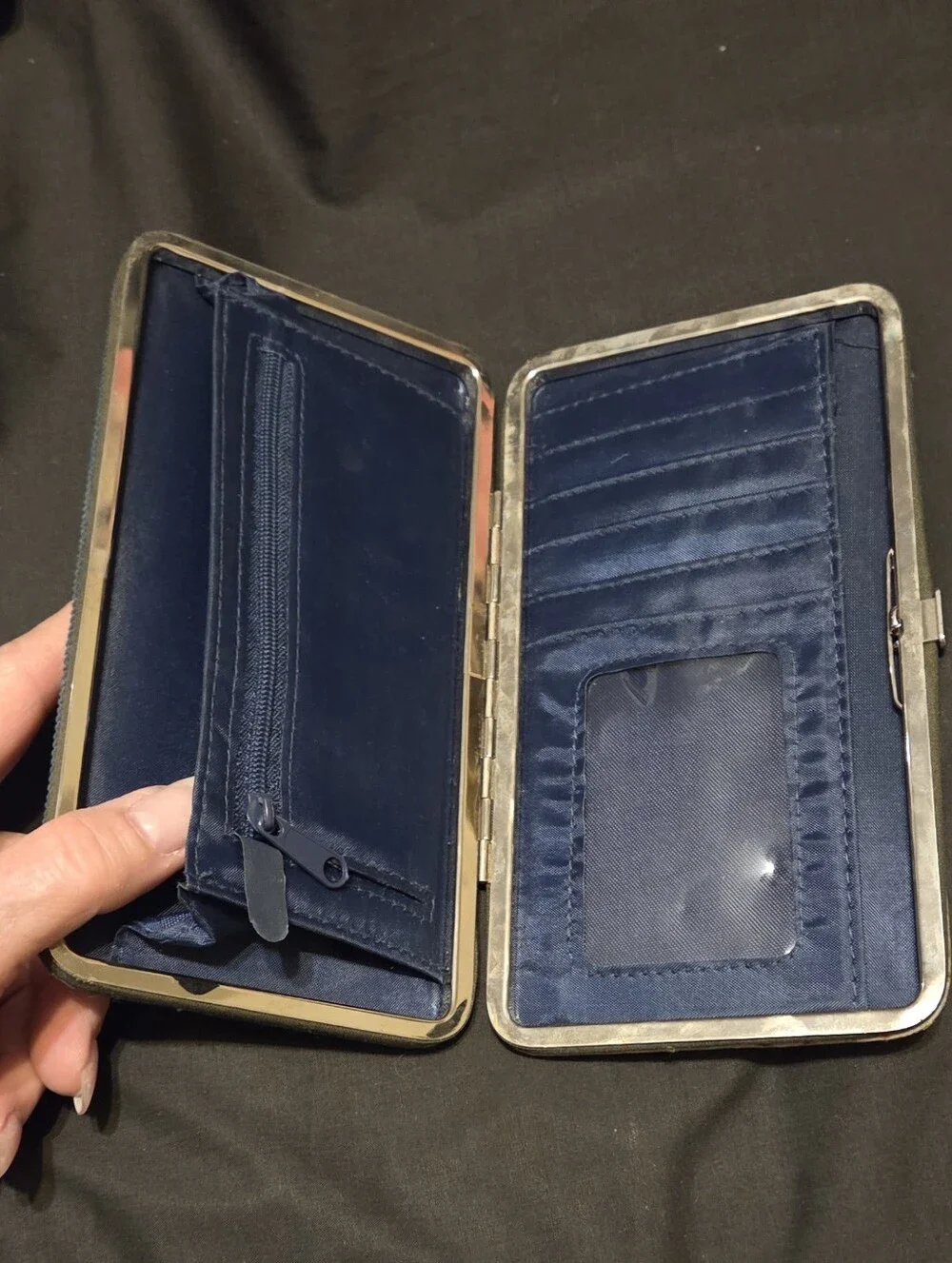 Vintage Corduroy Blue Peace Floral Hard Case Wallet 7 x 3.75 x .5